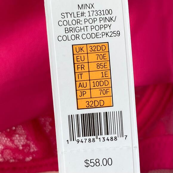 NEW SKARLETT BLUE Sheer Lace Balconette Bra Poppy Pink Size 32DD Adjustable - Picture 5 of 6